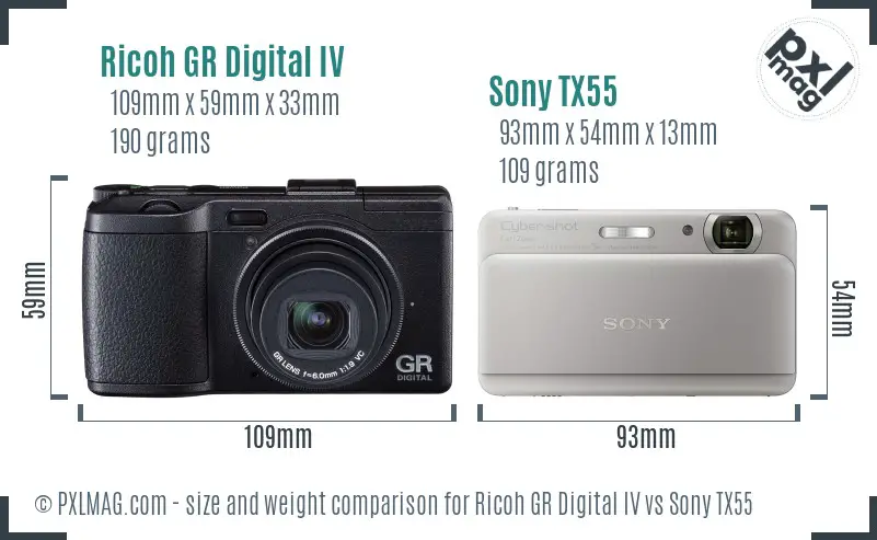 Ricoh GR Digital IV vs Sony TX55 size comparison