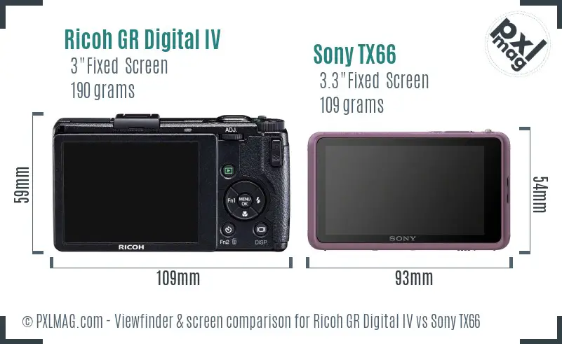 Ricoh GR Digital IV vs Sony TX66 Screen and Viewfinder comparison