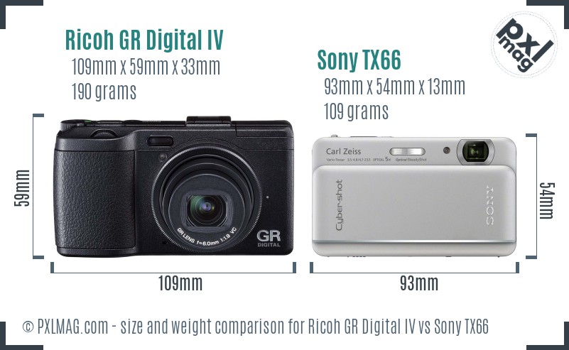 Ricoh GR Digital IV vs Sony TX66 size comparison
