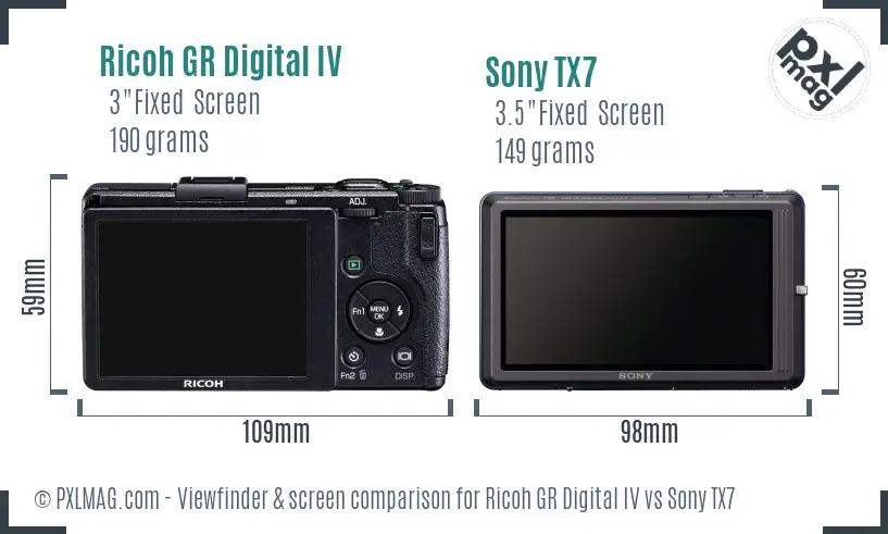 Ricoh GR Digital IV vs Sony TX7 Screen and Viewfinder comparison