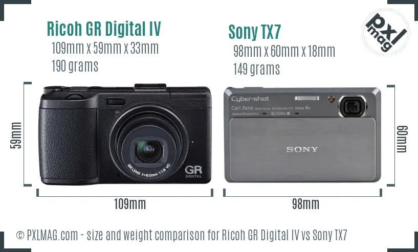 Ricoh GR Digital IV vs Sony TX7 size comparison