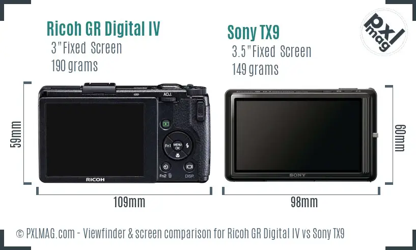 Ricoh GR Digital IV vs Sony TX9 Screen and Viewfinder comparison