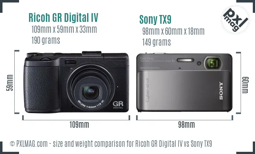 Ricoh GR Digital IV vs Sony TX9 size comparison