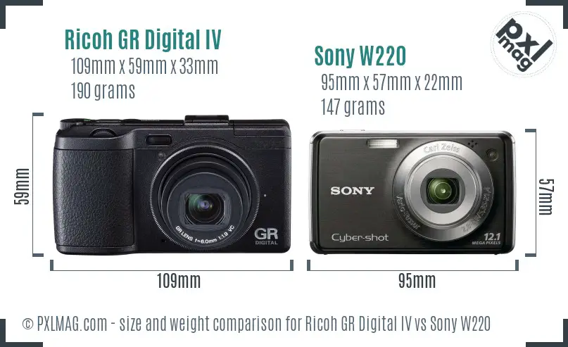Ricoh GR Digital IV vs Sony W220 size comparison