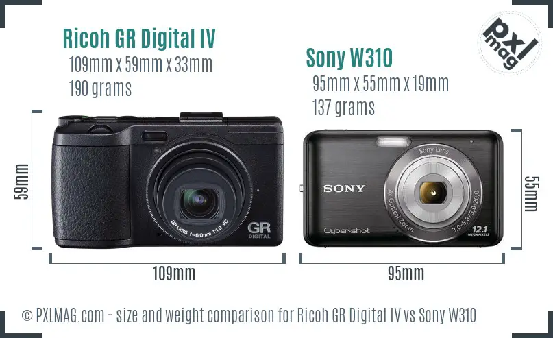 Ricoh GR Digital IV vs Sony W310 size comparison