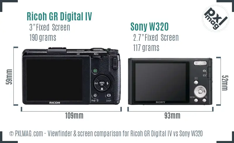 Ricoh GR Digital IV vs Sony W320 Screen and Viewfinder comparison