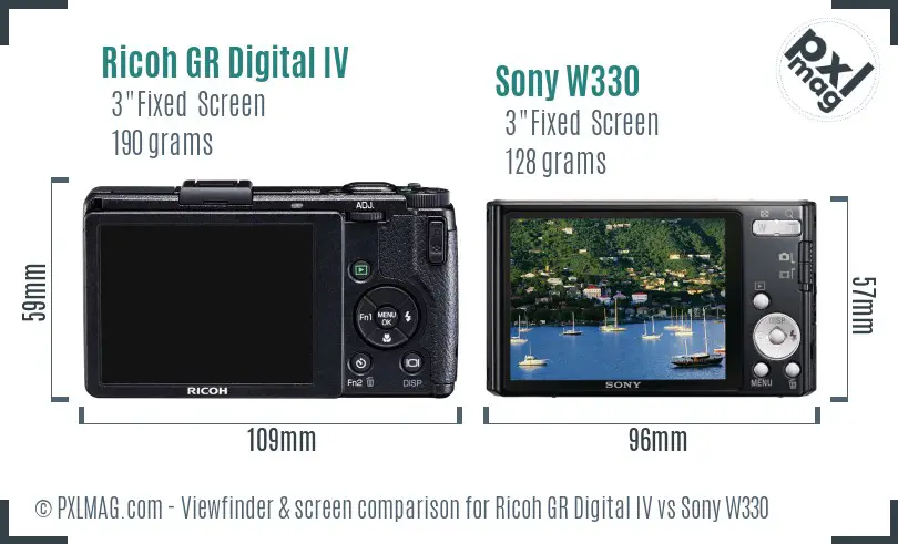 Ricoh GR Digital IV vs Sony W330 Screen and Viewfinder comparison