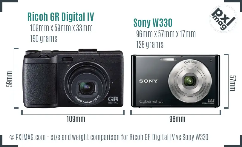 Ricoh GR Digital IV vs Sony W330 size comparison