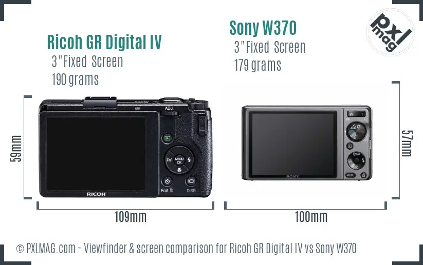Ricoh GR Digital IV vs Sony W370 Screen and Viewfinder comparison