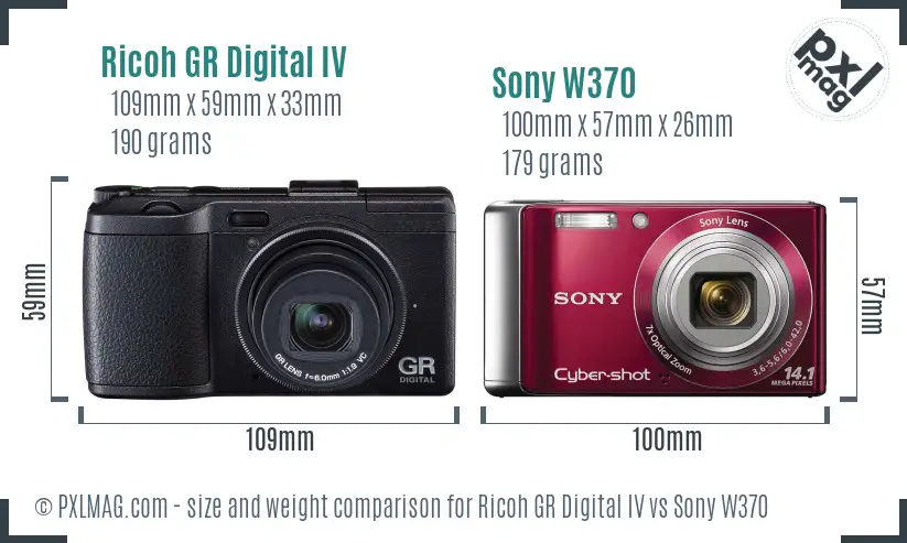 Ricoh GR Digital IV vs Sony W370 size comparison