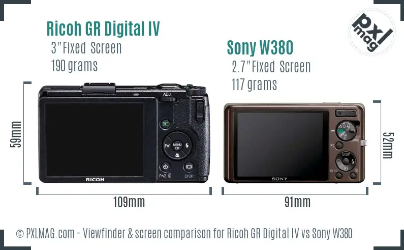 Ricoh GR Digital IV vs Sony W380 Screen and Viewfinder comparison
