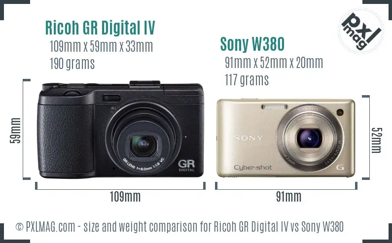 Ricoh GR Digital IV vs Sony W380 size comparison