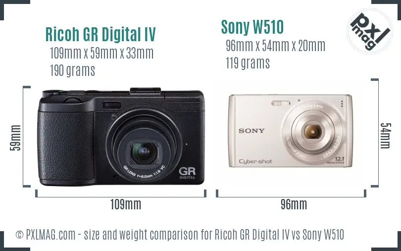 Ricoh GR Digital IV vs Sony W510 size comparison