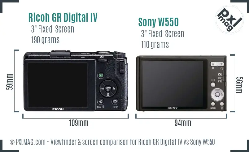 Ricoh GR Digital IV vs Sony W550 Screen and Viewfinder comparison