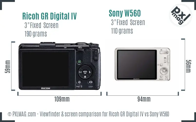 Ricoh GR Digital IV vs Sony W560 Screen and Viewfinder comparison