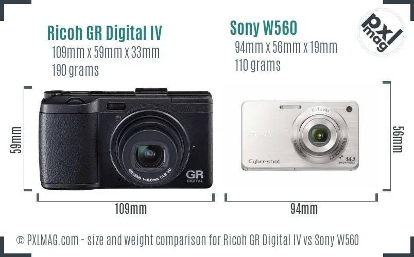 Ricoh GR Digital IV vs Sony W560 size comparison