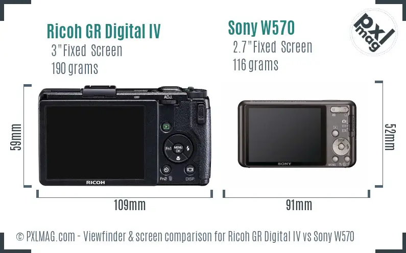 Ricoh GR Digital IV vs Sony W570 Screen and Viewfinder comparison