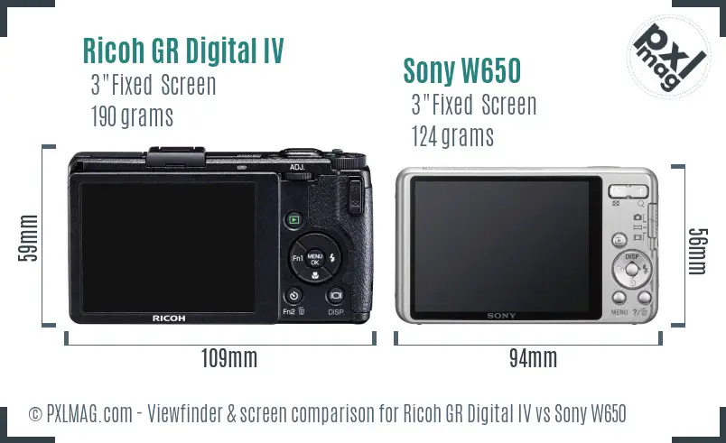 Ricoh GR Digital IV vs Sony W650 Screen and Viewfinder comparison