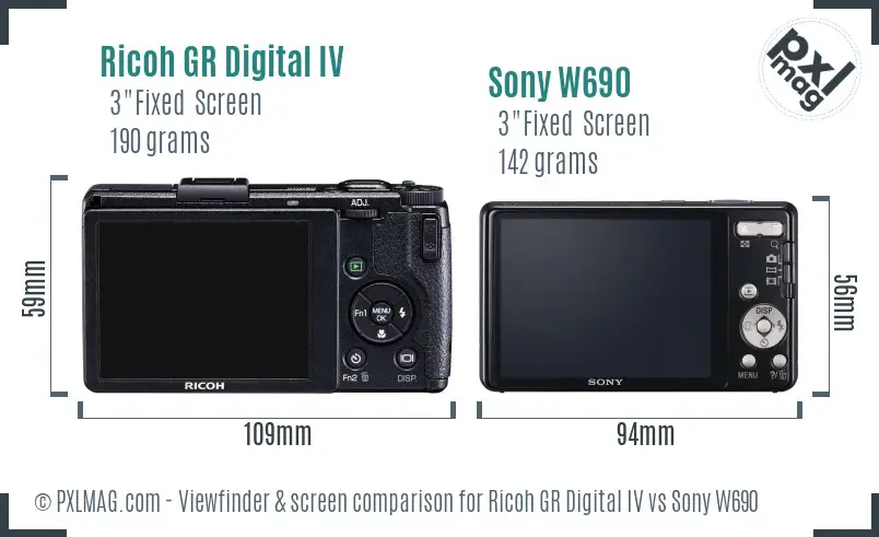 Ricoh GR Digital IV vs Sony W690 Screen and Viewfinder comparison