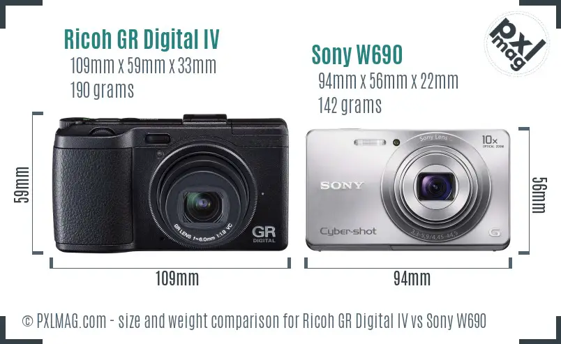 Ricoh GR Digital IV vs Sony W690 size comparison