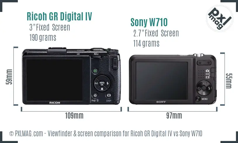 Ricoh GR Digital IV vs Sony W710 Screen and Viewfinder comparison