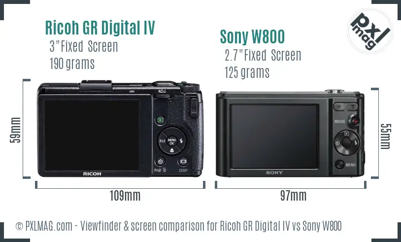 Ricoh GR Digital IV vs Sony W800 Screen and Viewfinder comparison