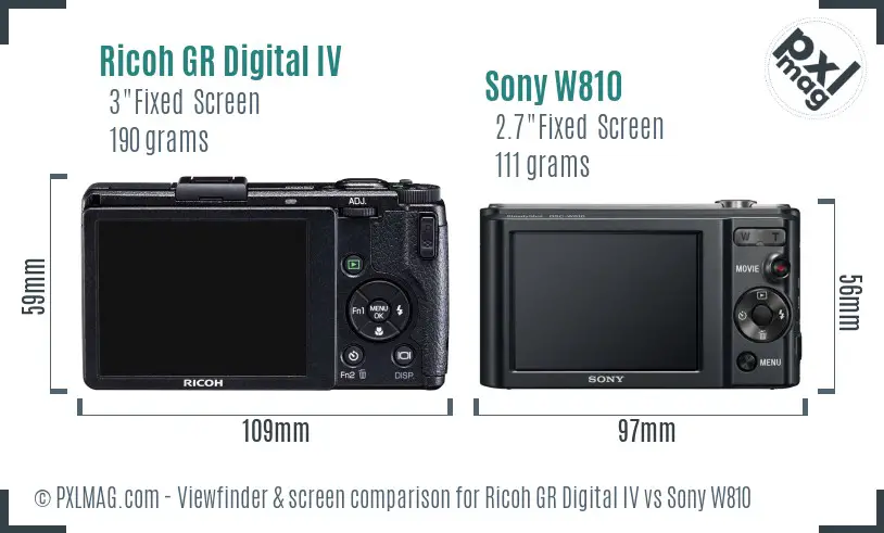 Ricoh GR Digital IV vs Sony W810 Screen and Viewfinder comparison