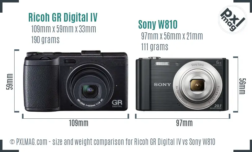 Ricoh GR Digital IV vs Sony W810 size comparison