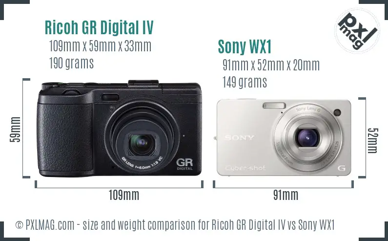 Ricoh GR Digital IV vs Sony WX1 size comparison