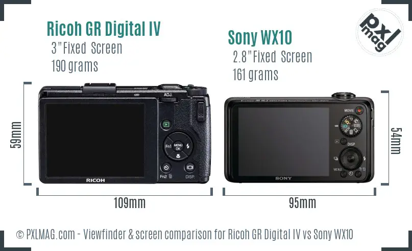 Ricoh GR Digital IV vs Sony WX10 Screen and Viewfinder comparison