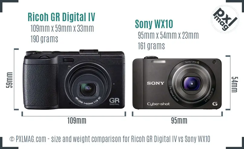 Ricoh GR Digital IV vs Sony WX10 size comparison