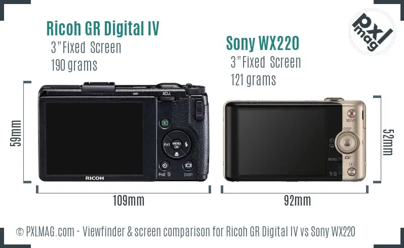 Ricoh GR Digital IV vs Sony WX220 Screen and Viewfinder comparison