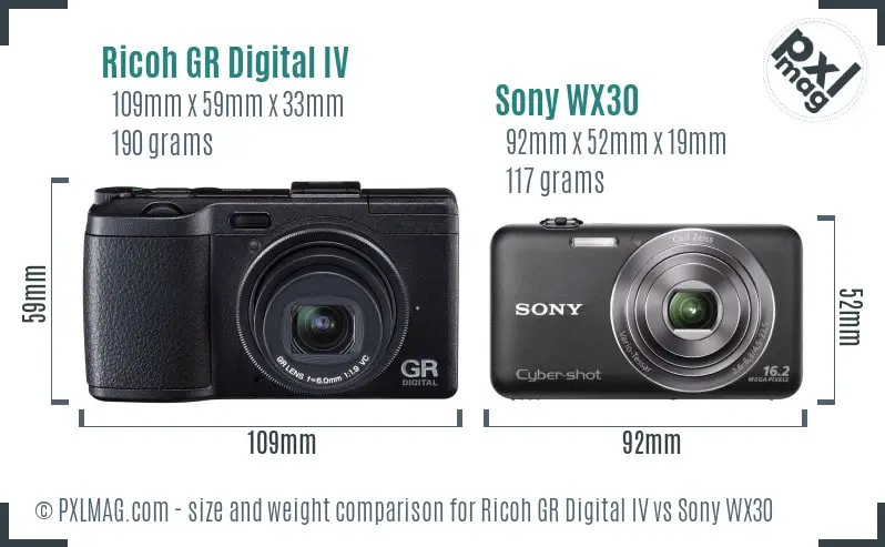Ricoh GR Digital IV vs Sony WX30 size comparison