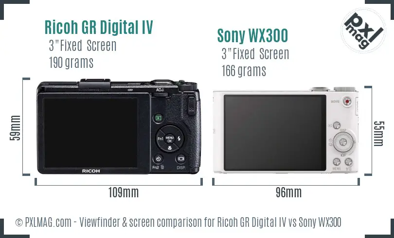 Ricoh GR Digital IV vs Sony WX300 Screen and Viewfinder comparison