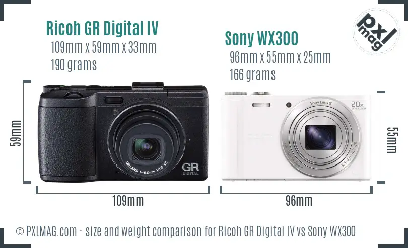 Ricoh GR Digital IV vs Sony WX300 size comparison