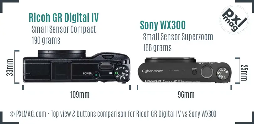 Ricoh GR Digital IV vs Sony WX300 top view buttons comparison