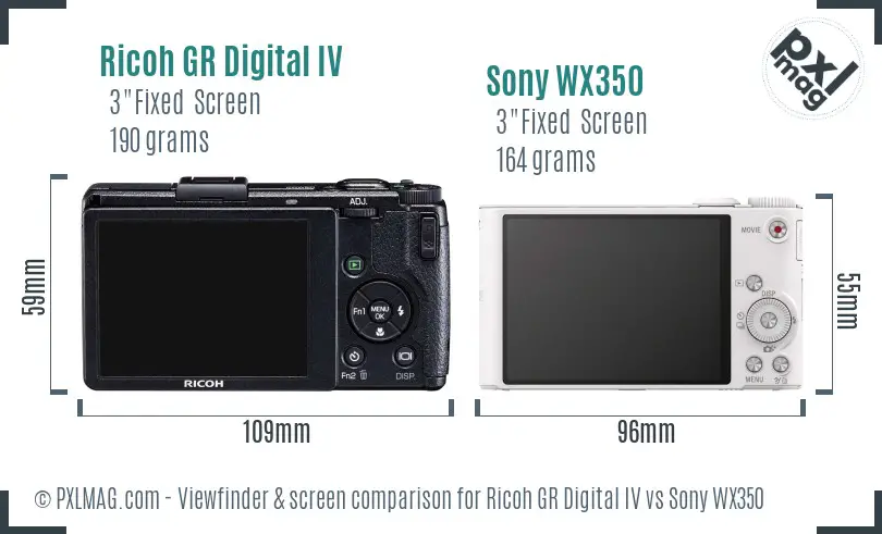 Ricoh GR Digital IV vs Sony WX350 Screen and Viewfinder comparison