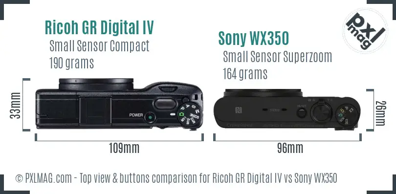 Ricoh GR Digital IV vs Sony WX350 top view buttons comparison