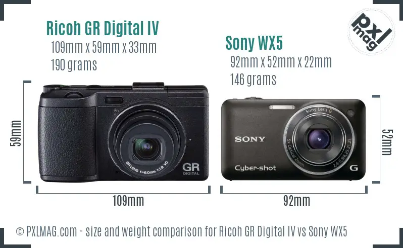 Ricoh GR Digital IV vs Sony WX5 size comparison