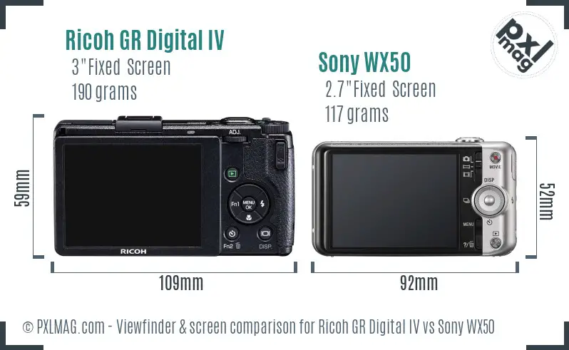 Ricoh GR Digital IV vs Sony WX50 Screen and Viewfinder comparison