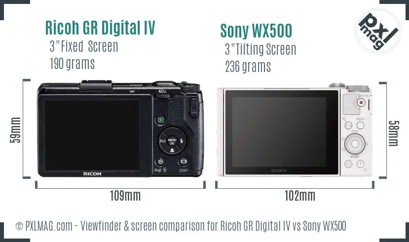 Ricoh GR Digital IV vs Sony WX500 Screen and Viewfinder comparison