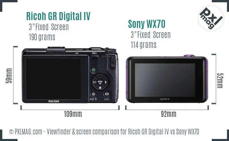 Ricoh GR Digital IV vs Sony WX70 Screen and Viewfinder comparison