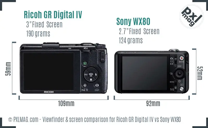 Ricoh GR Digital IV vs Sony WX80 Screen and Viewfinder comparison