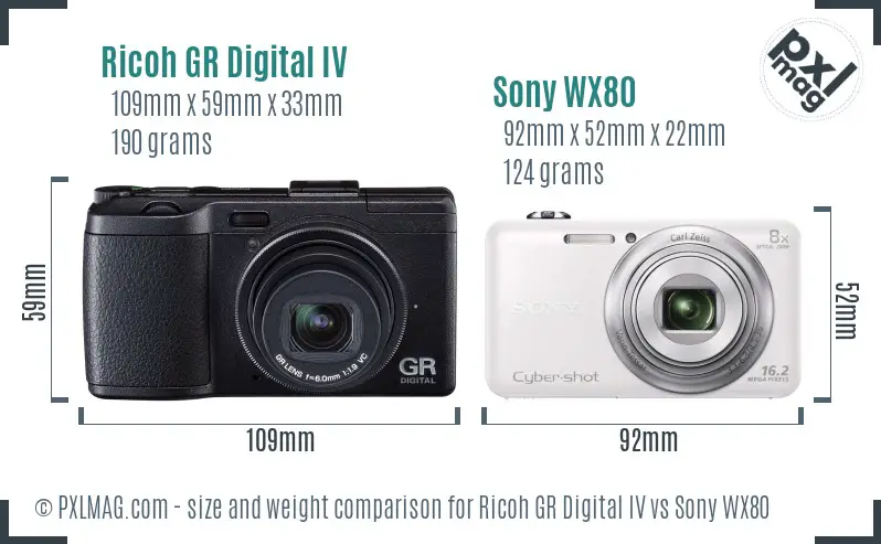 Ricoh GR Digital IV vs Sony WX80 size comparison
