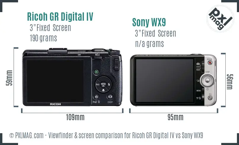 Ricoh GR Digital IV vs Sony WX9 Screen and Viewfinder comparison