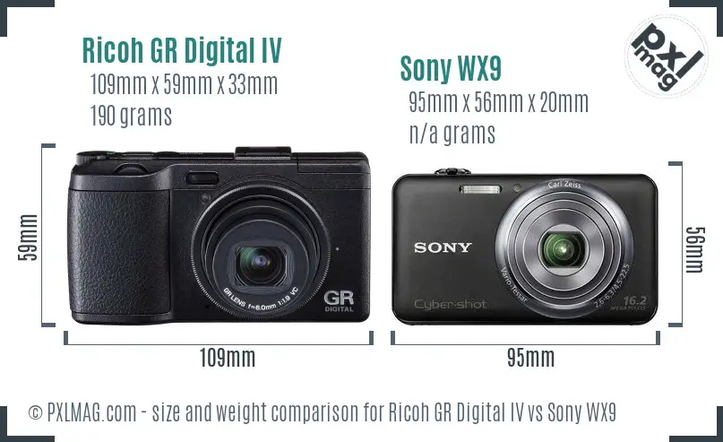 Ricoh GR Digital IV vs Sony WX9 size comparison