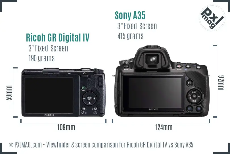Ricoh GR Digital IV vs Sony A35 Screen and Viewfinder comparison