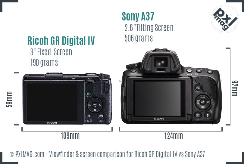 Ricoh GR Digital IV vs Sony A37 Screen and Viewfinder comparison