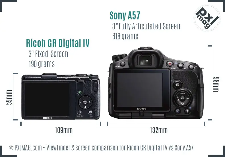 Ricoh GR Digital IV vs Sony A57 Screen and Viewfinder comparison