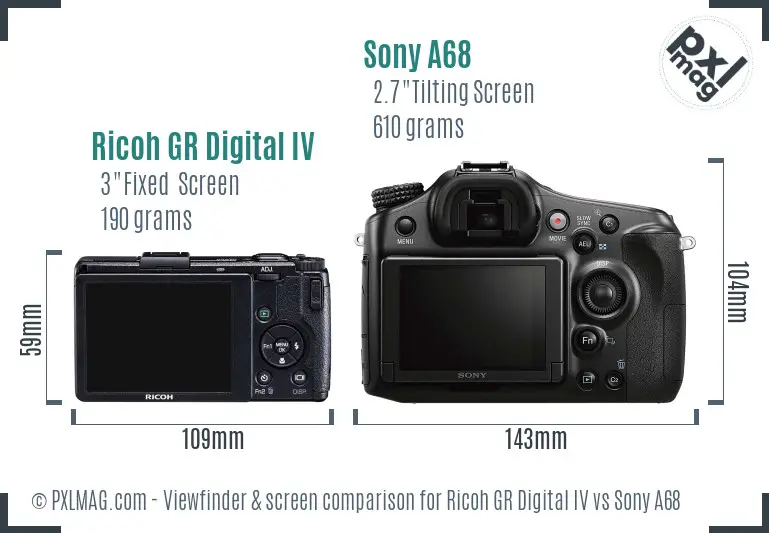 Ricoh GR Digital IV vs Sony A68 Screen and Viewfinder comparison